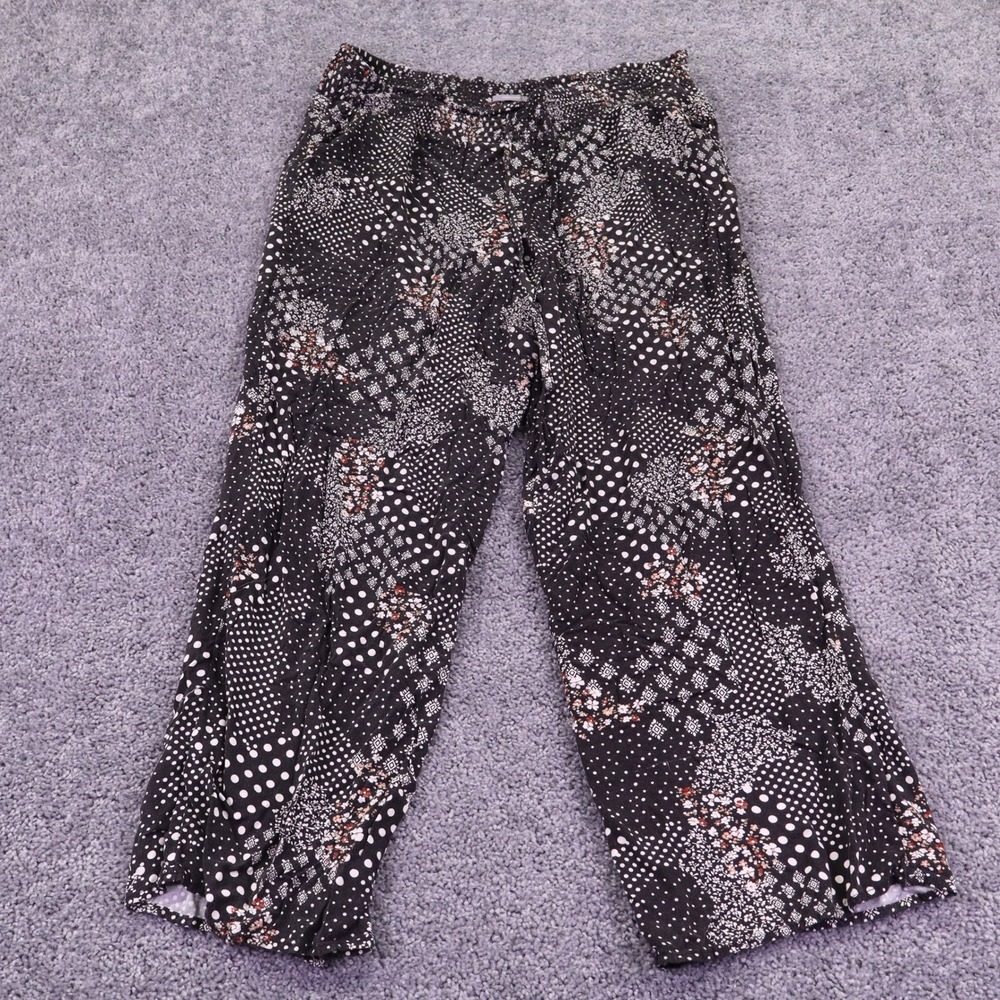 Maurices Pants Womens Extra Large Black Floral Polka Dot Rayon Smocked Wide Leg
